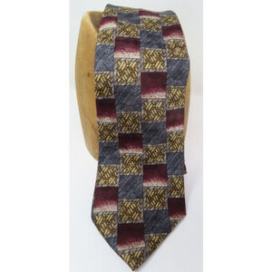VTG 80s COMO COLLEZIONE Italy Neck Tie 100% Silk Patchwork Burgundy formal